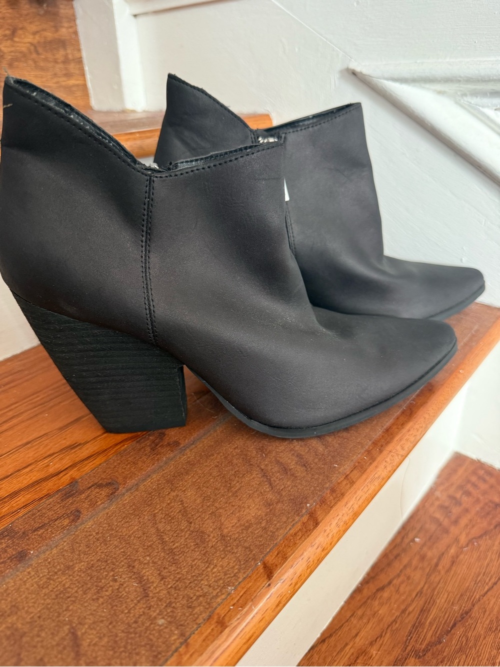 Charles David Black Pointed Ankle Boots with Block Heel